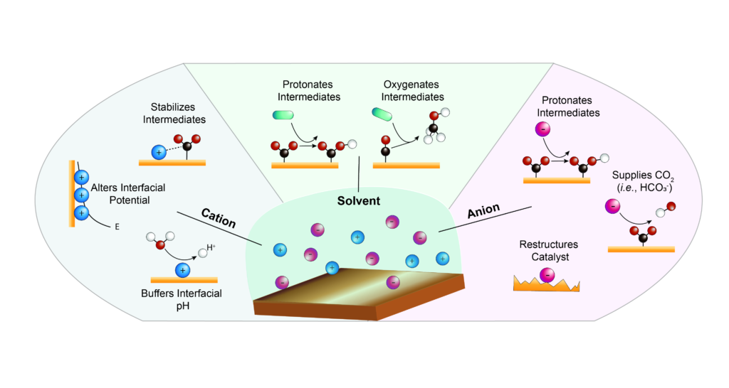 Interfacial electrolyte effects on aqueous CO2 reduction: Learning from enzymes to develop inorganic approaches